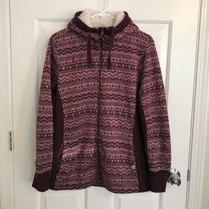 Avalanche Sherpa Lined Hood Full-Zip Sweater Jacket Size XL Burgundy